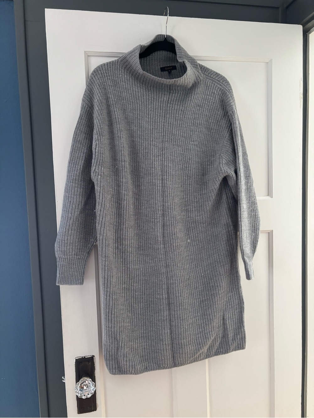 Quince Gray Ribbed Turtleneck Sweater Dress